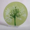 Round Glass Mat / Platter - white-agapanthus-on-green