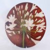 Round Glass Mat / Platter - white-agapanthus-on-brown
