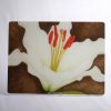 Large Rectangular Glass Table Mat / Platter - white-lily-on-brown