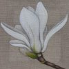 Round Glass Coaster - white-magnolia-on-linen-2